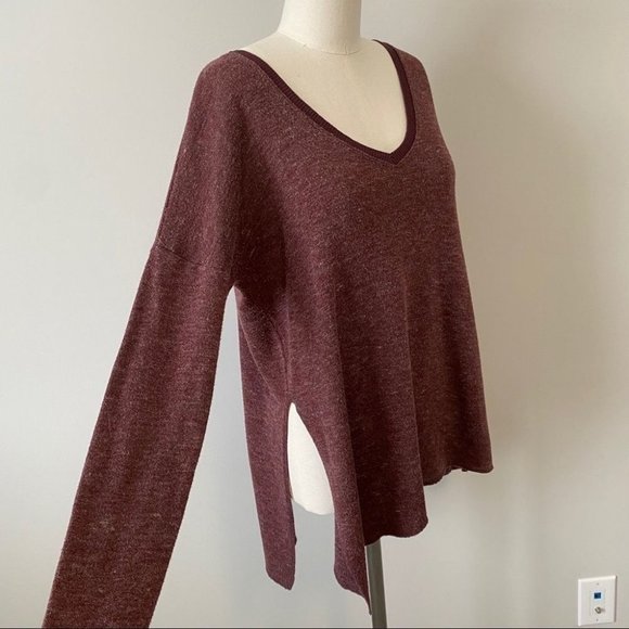 Aritzia Wilfred Sherbrooke V-Neck Shirt Sweater Maroon - Picture 9 of 10